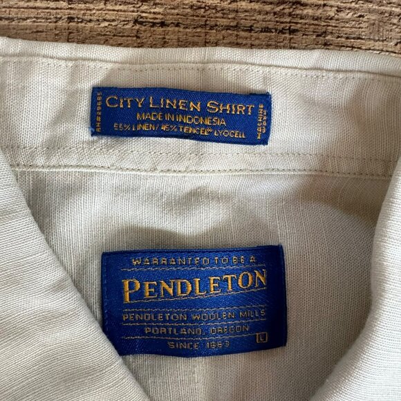Pendleton City Linen Shirt Short Sleeve Button-Up Size Large - Picture 2 of 5